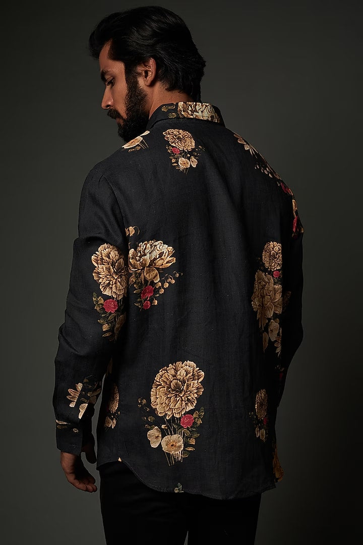 Black Linen Shirt With Digital Print