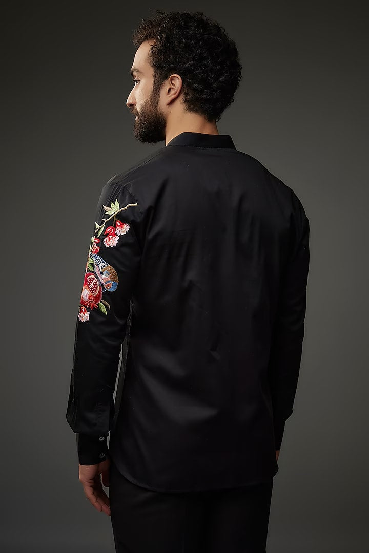Black Poplin Thread Embroidered Shirt