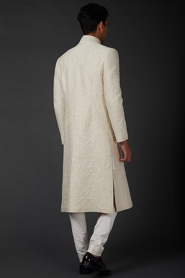 Men Ivory Chanderi Embroidered Sherwani