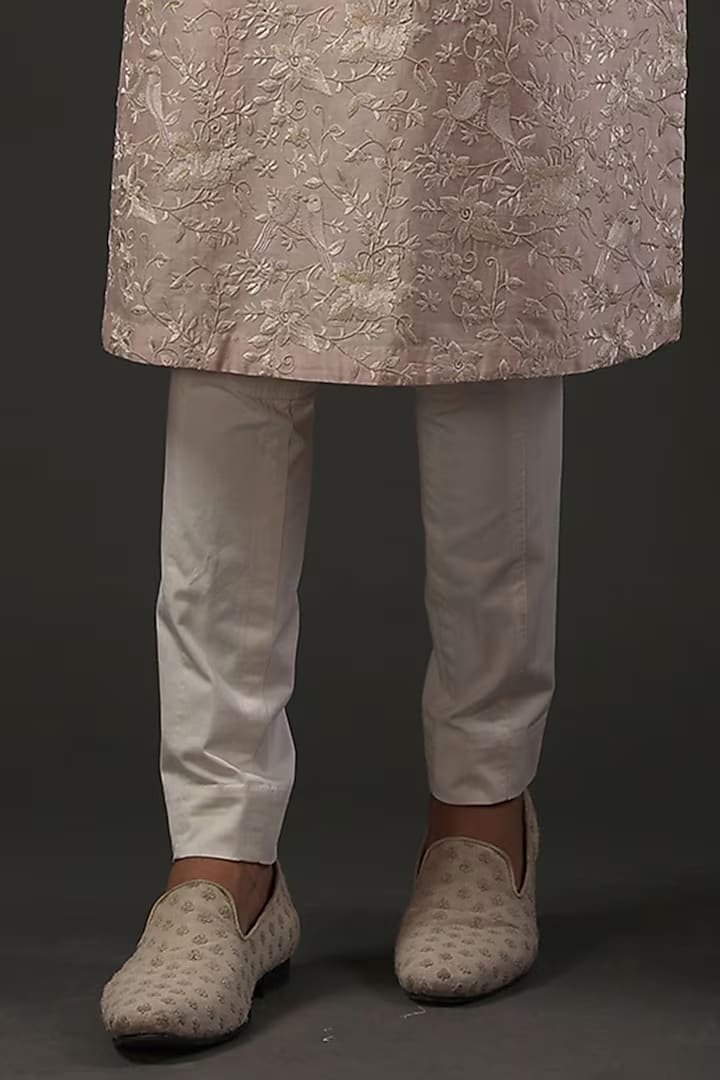 Men Powder Pink Embroidered Kurta Set