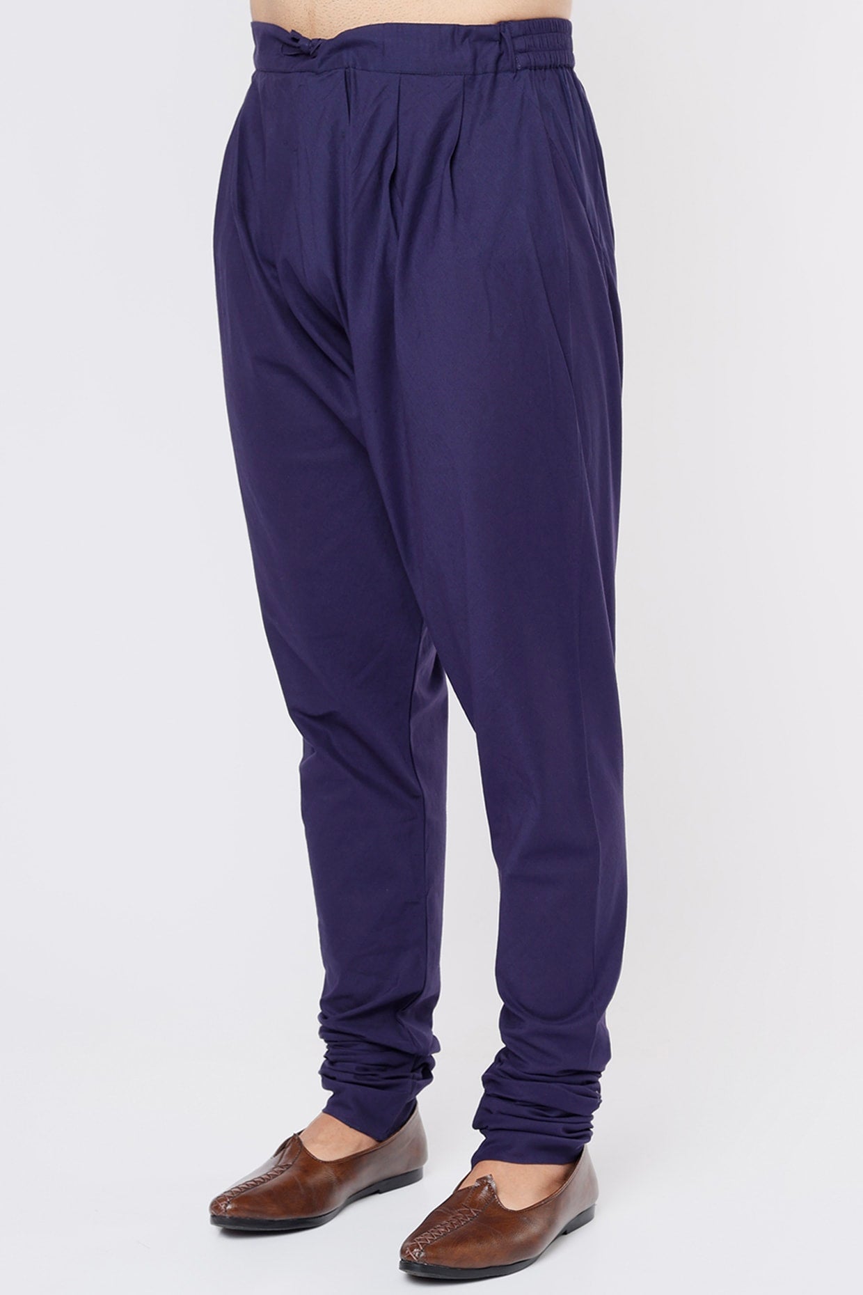 Indigo Linen Printed Kurta With Cotton Churidar