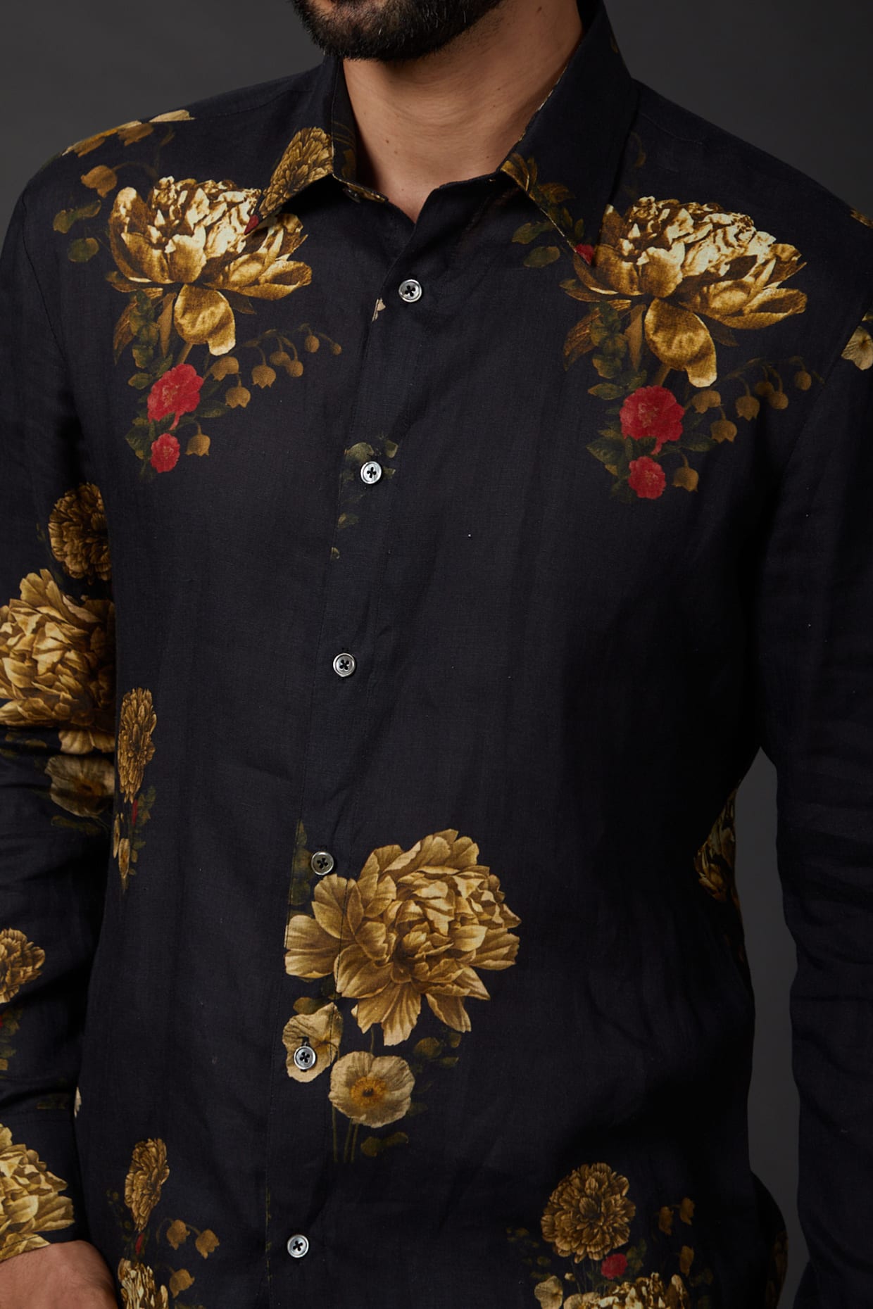Black Linen Shirt With Digital Print