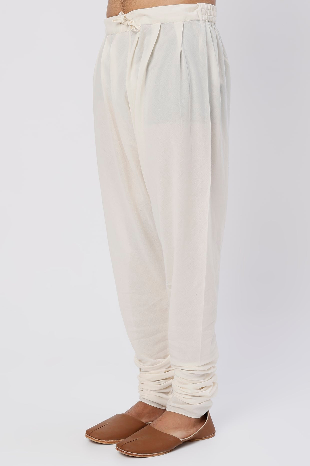 Ivory Linen Printed Kurta With Cotton Churidar