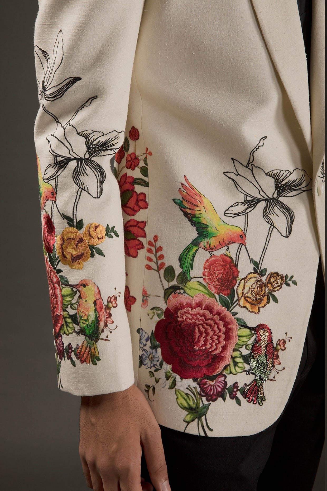Men Ivory Linen Thread Embroidered Tuxedo