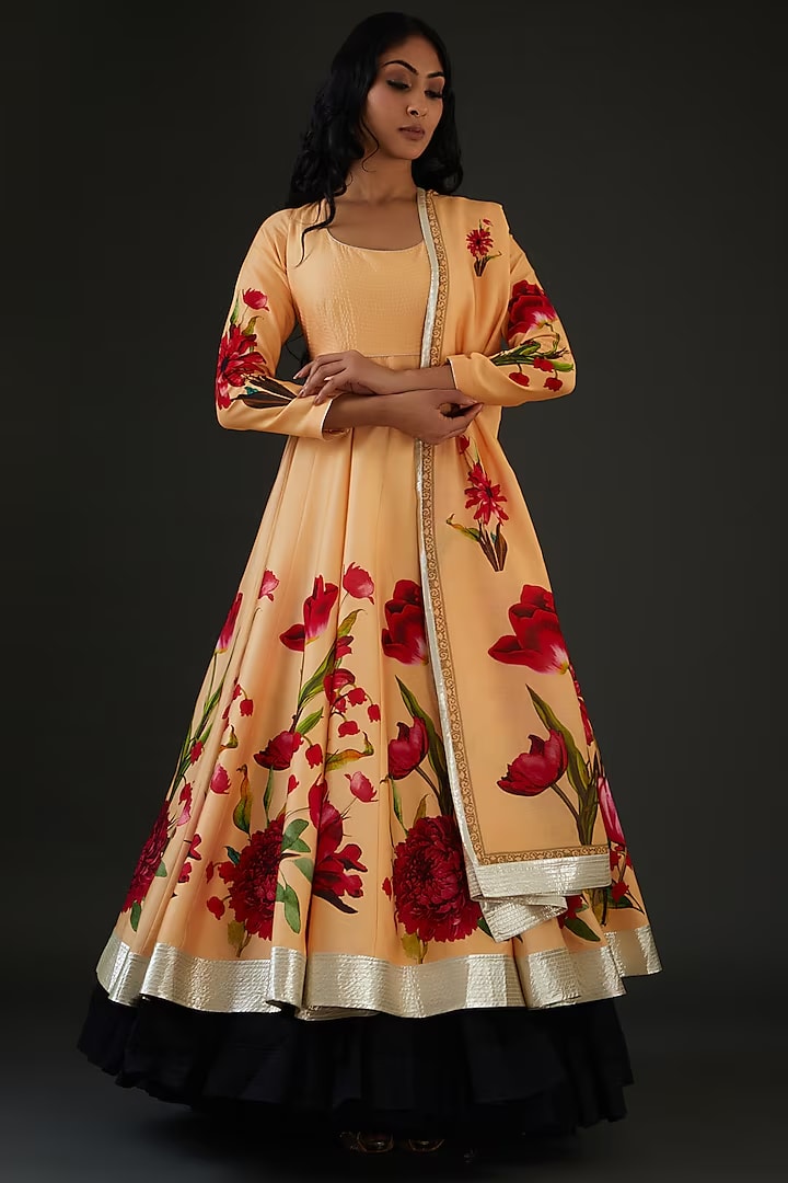 Chanderi Anarkali Set with Digital Printed