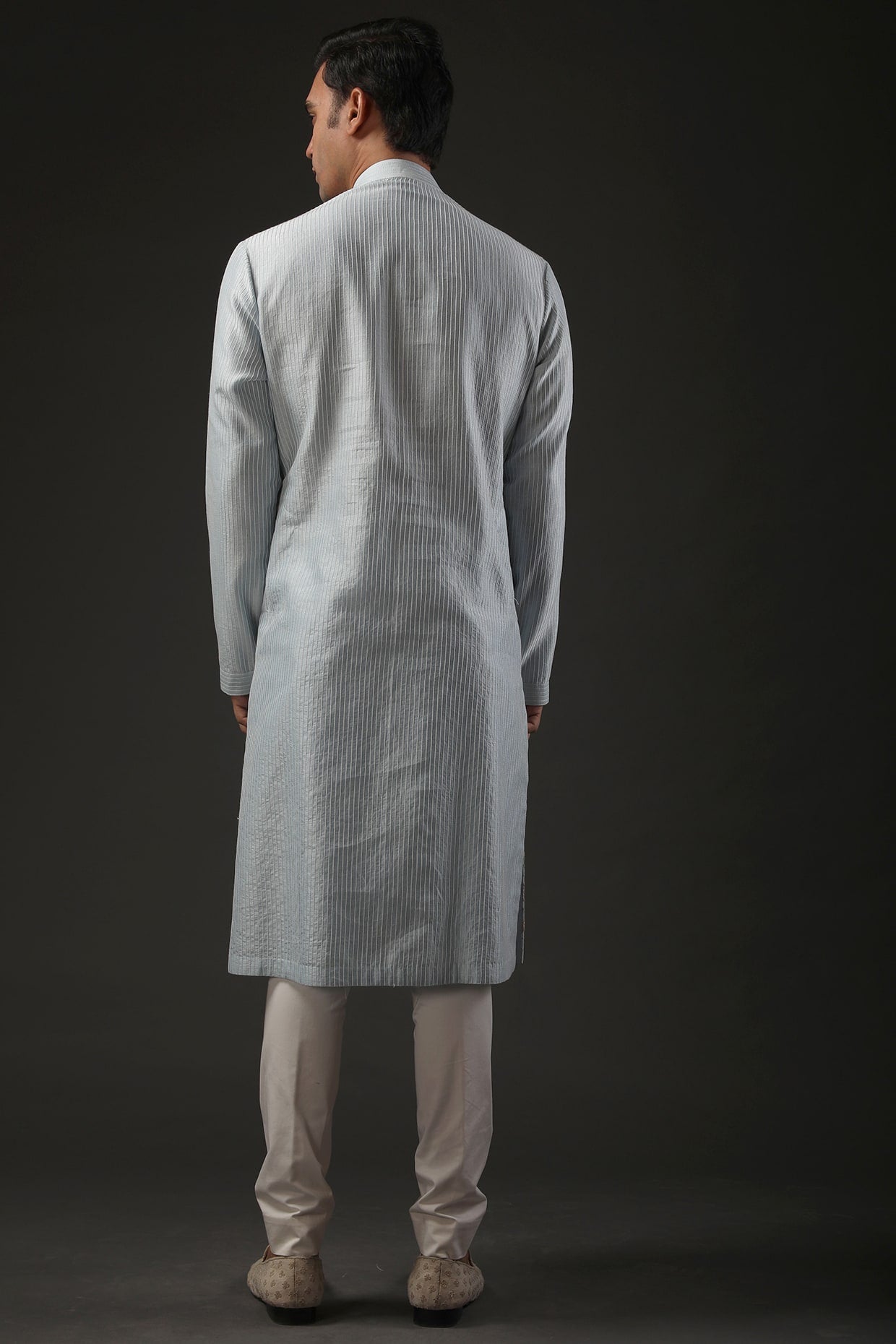 Men Powder Blue Embroidered Kurta Set