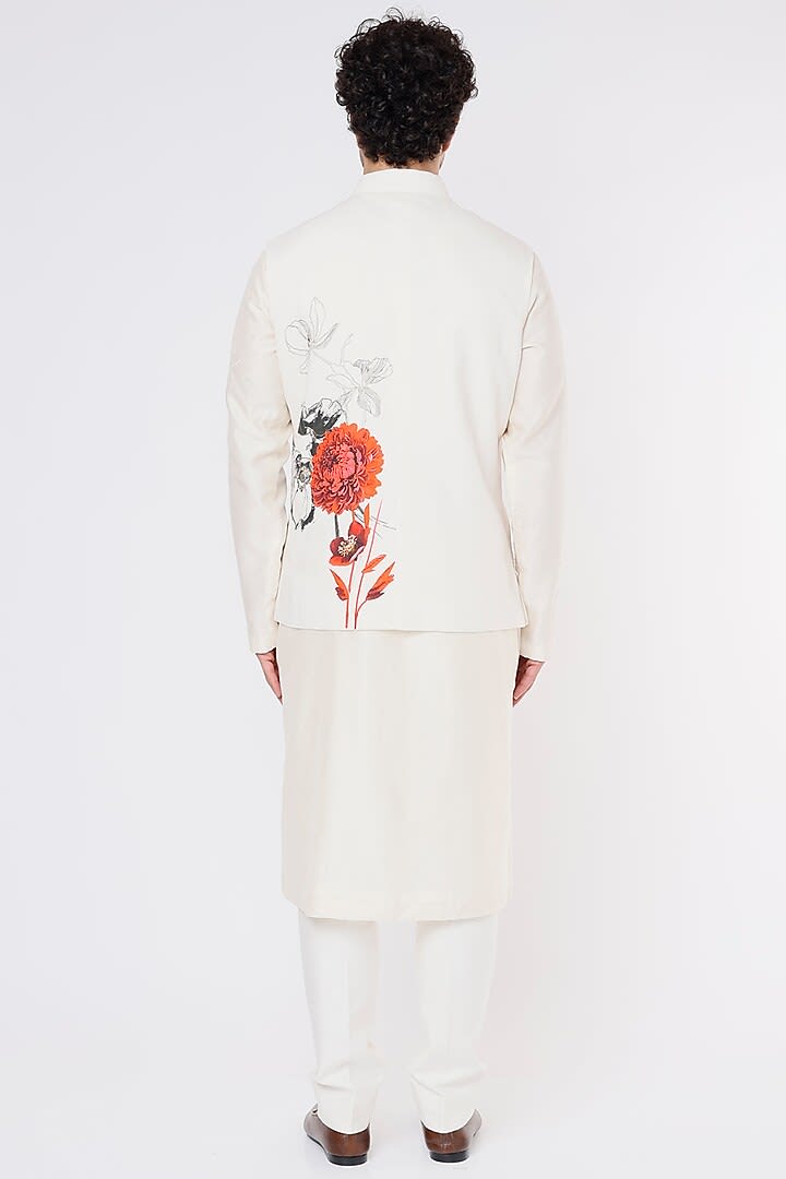 Ivory Linen Floral Printed Bundi