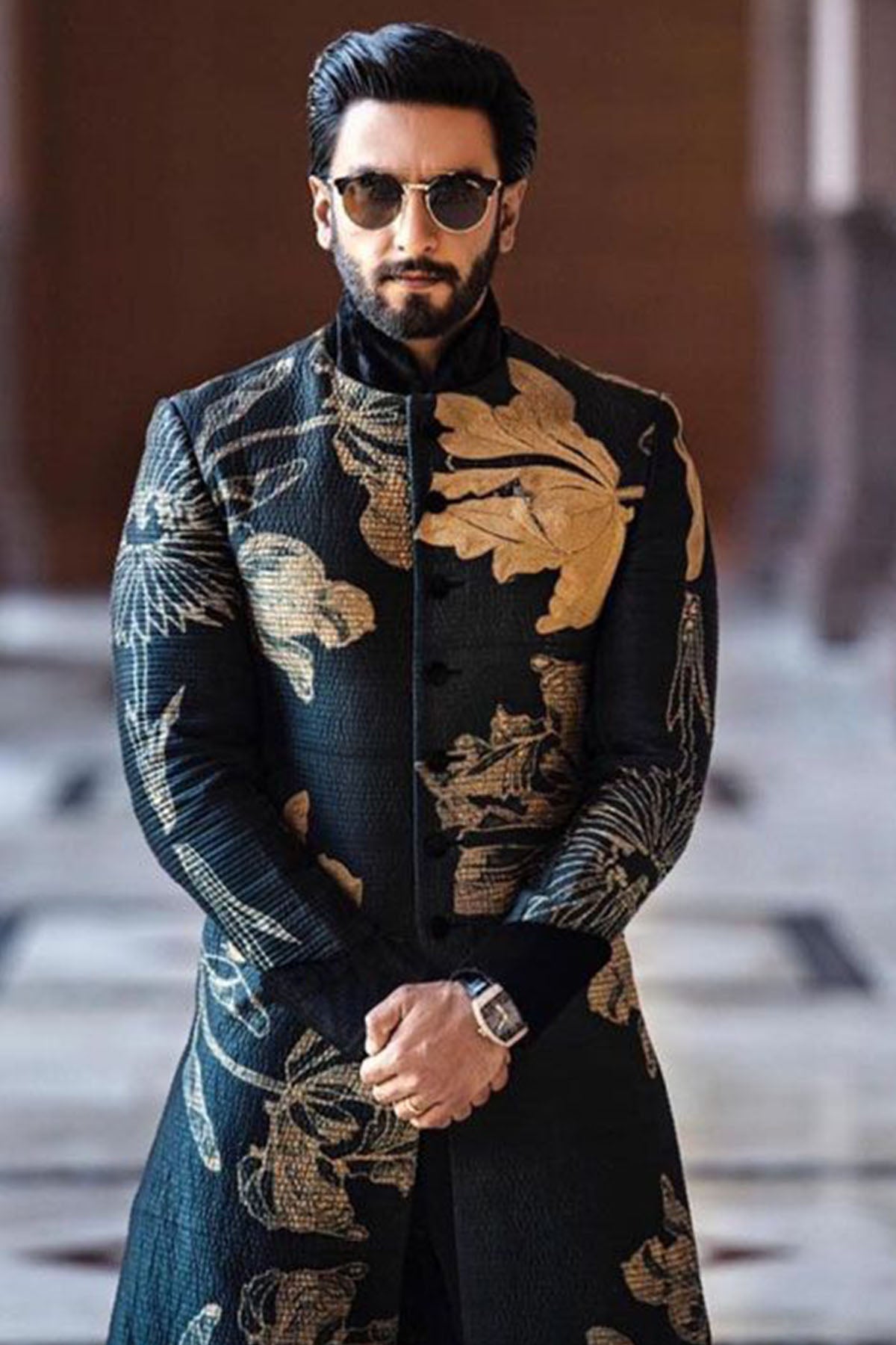 Black Chanderi Shibori Embroidered Sherwani