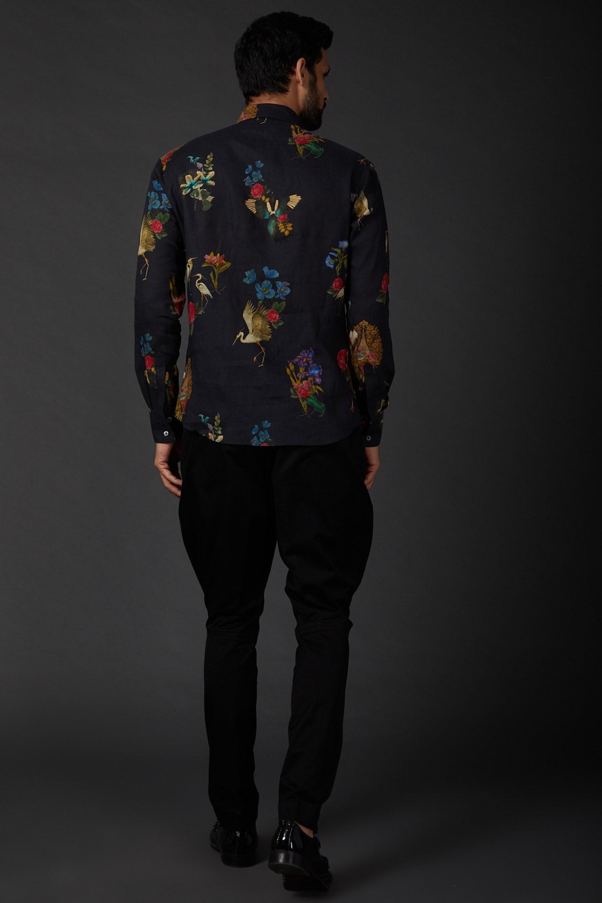 Indigo Linen Shirt With Digital Print