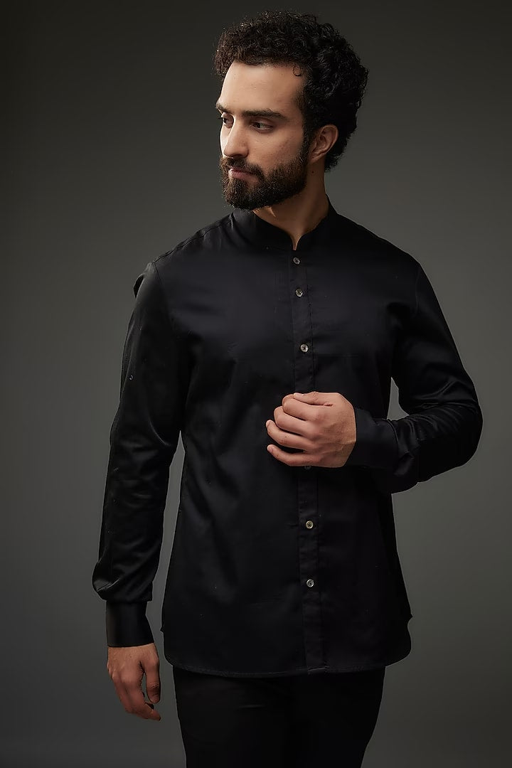 Black Poplin Shirt With Embroidery