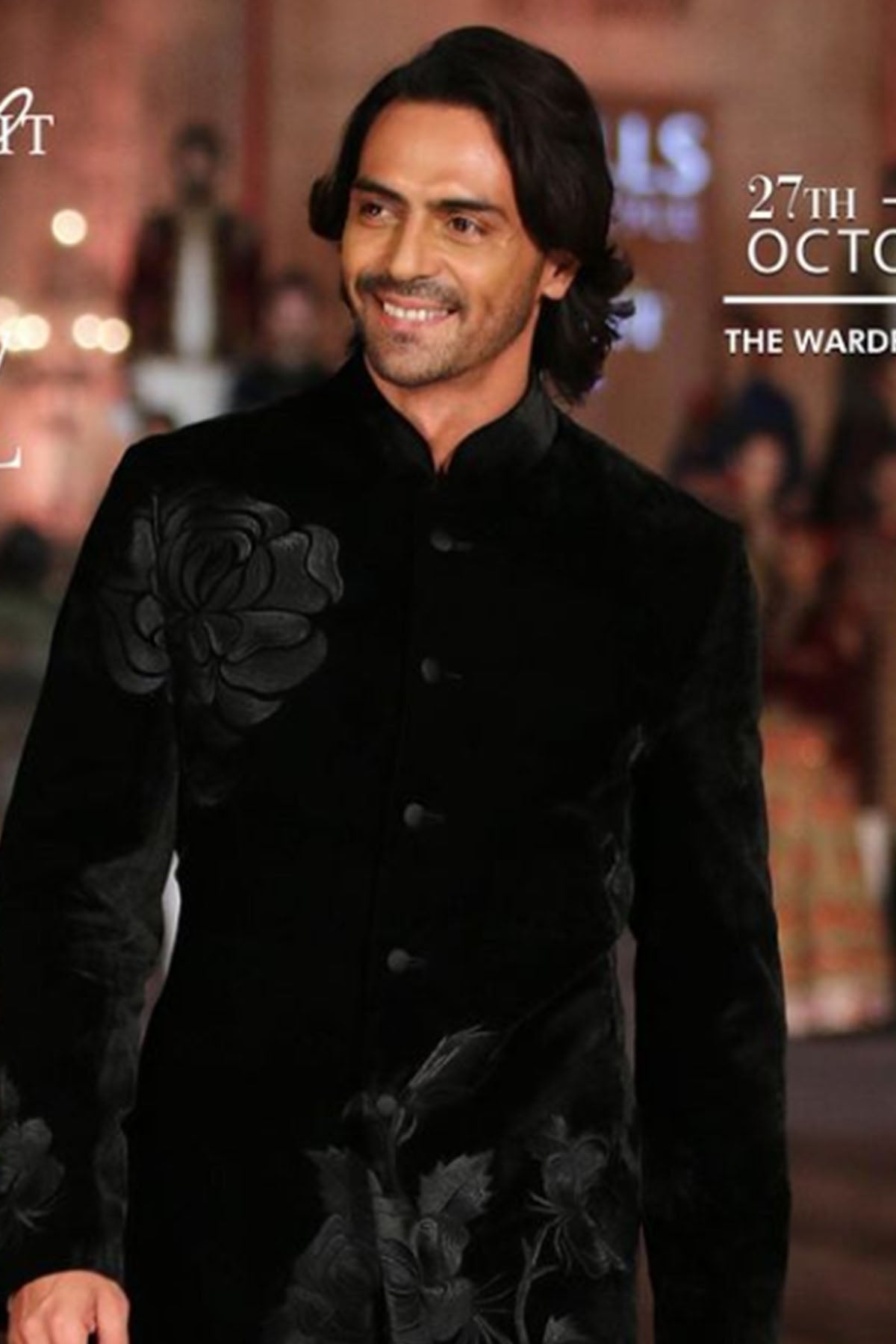 Black Velvet Bandhgala With Floral Embroidery
