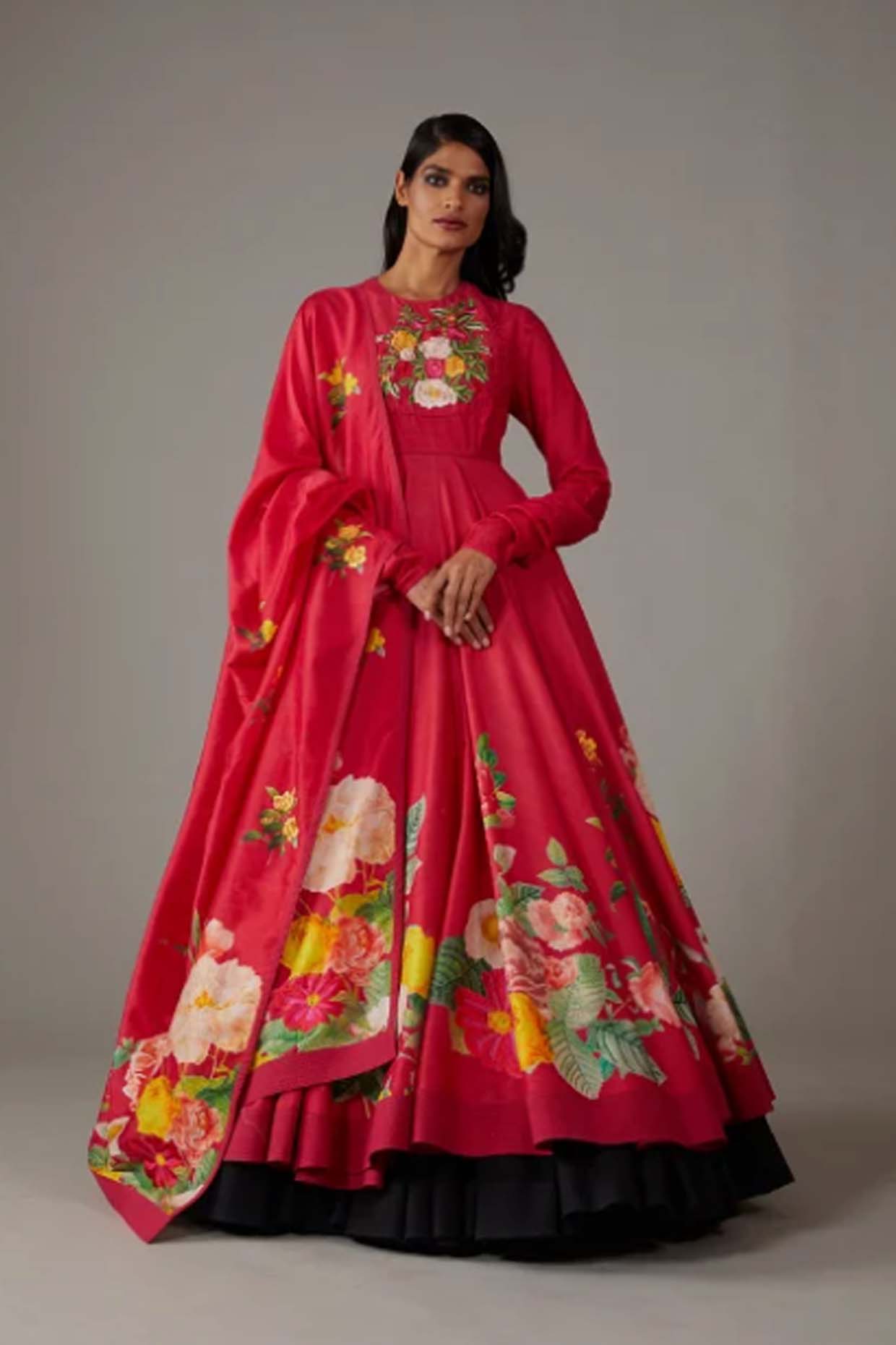 CHANDERI ANARKALI SET WITH MULTICOLOUR PRINT