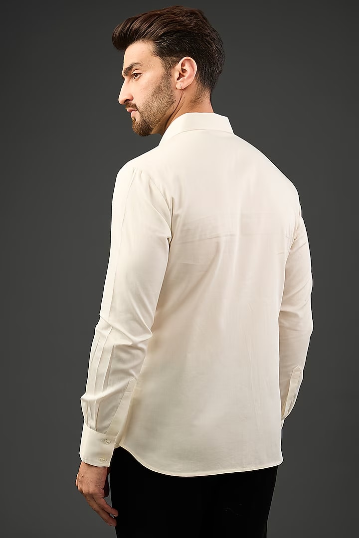 Ivory Poplin Shirt With Bird Embroidery
