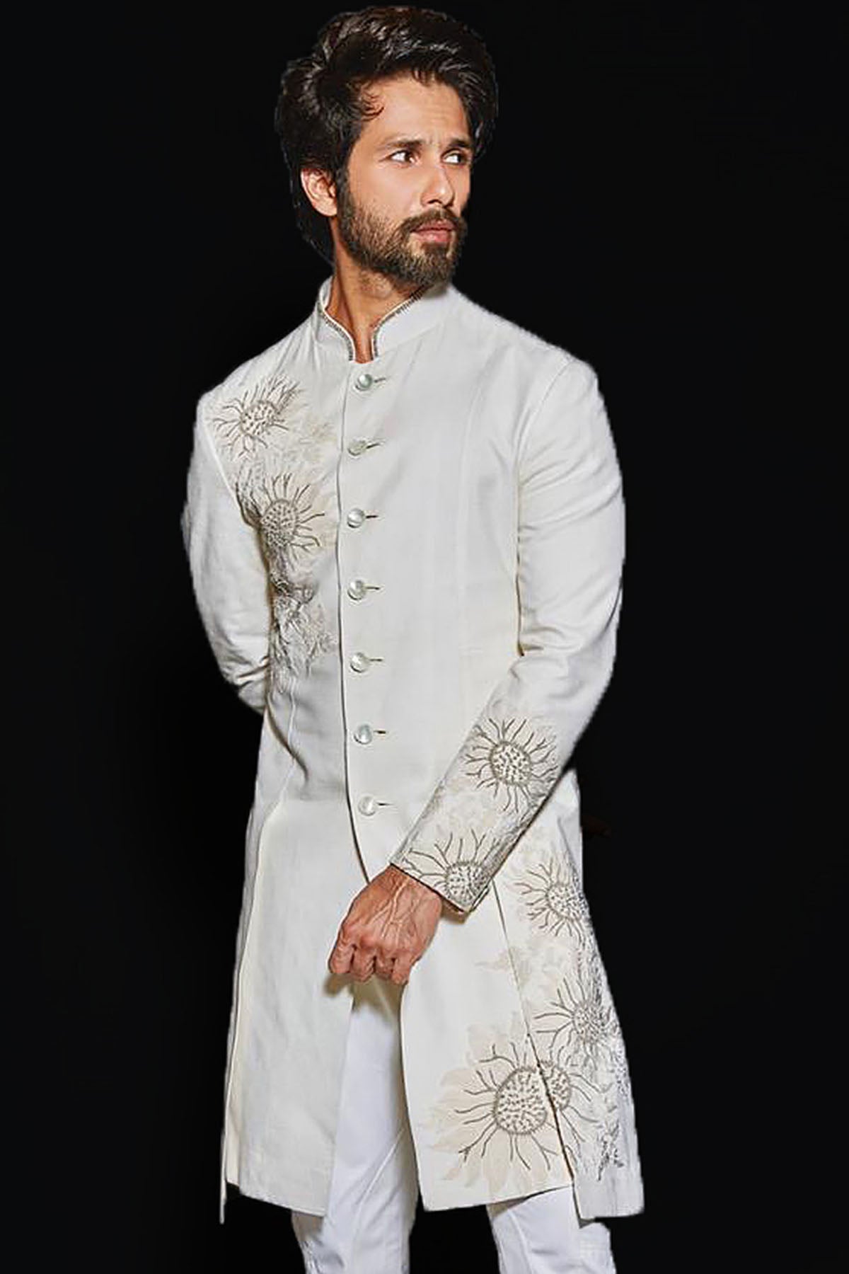 Ivory Matka Silk Sherwani With Embroidery