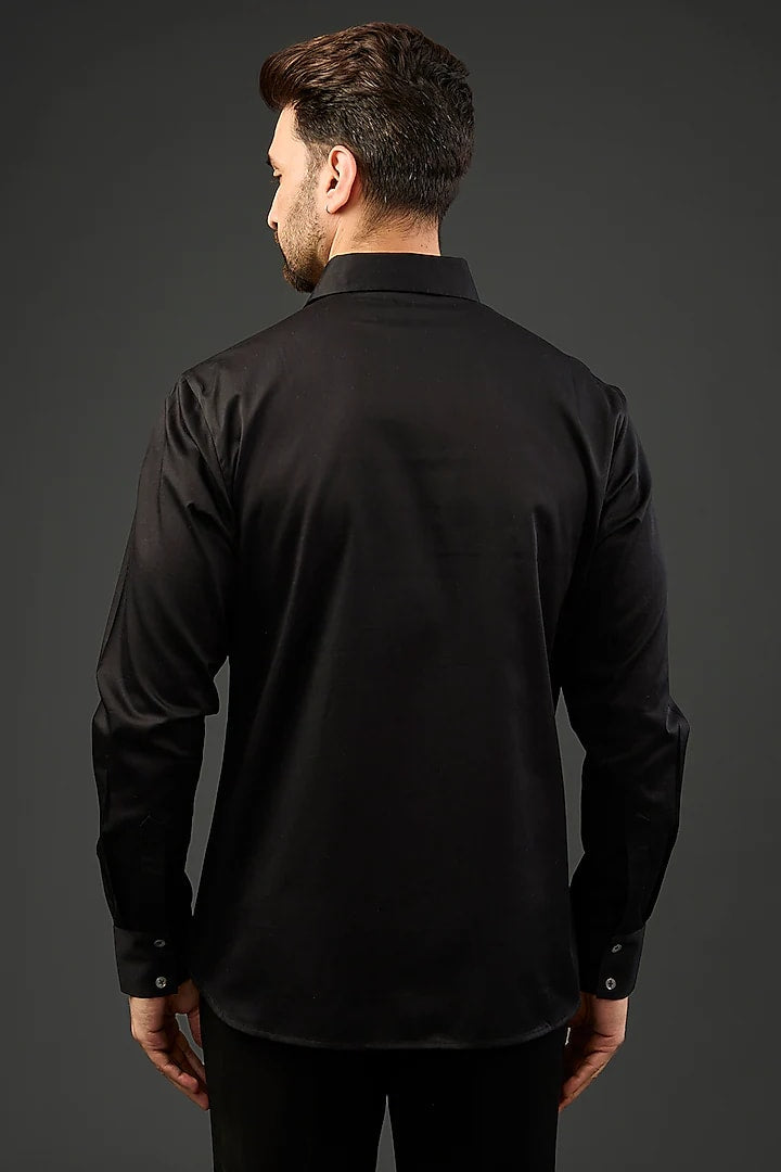 Black Poplin Shirt With Embroidery