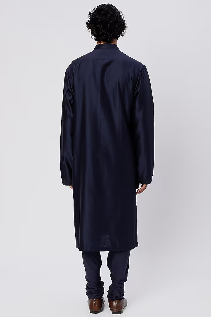 Men Indigo Embroidered Kurta Set