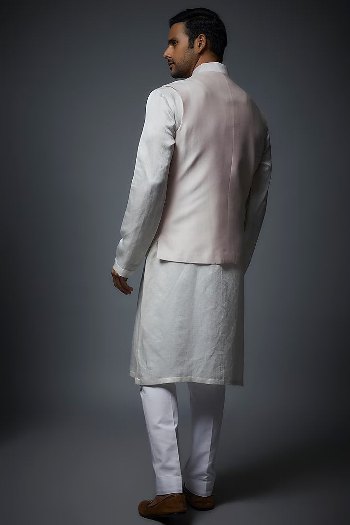 Pink Linen Hand Embroidered bundi