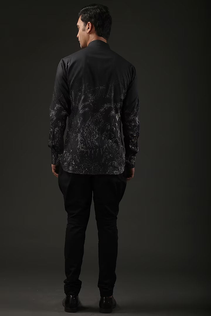 Black Poplin Shibori Digital Printed Shirt