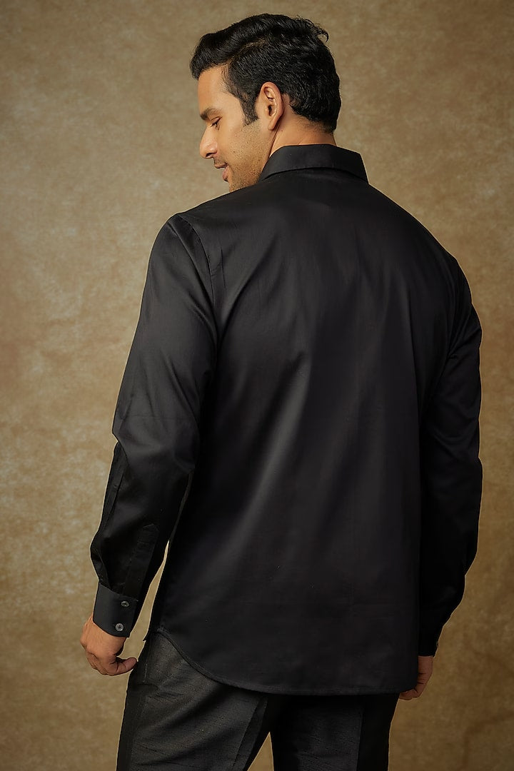 Black Poplin Embroidered Shirt
