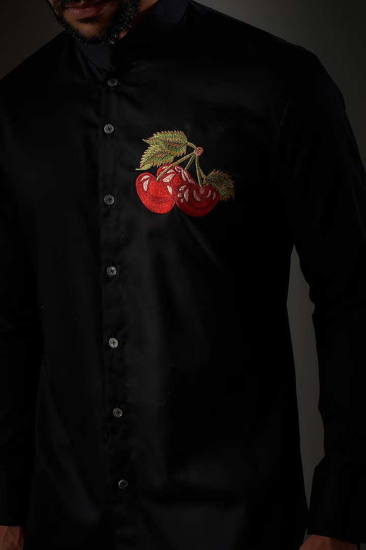 Black Poplin Shirt With Embroidery
