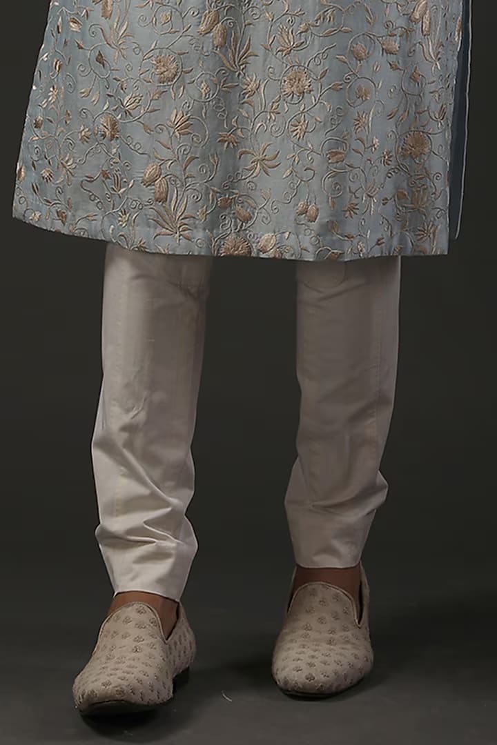 Men Powder Blue Embroidered Kurta Set