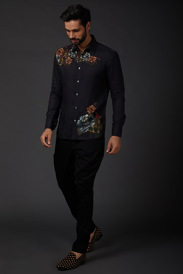 Men's Indigo Blue Shirt with Digital Print