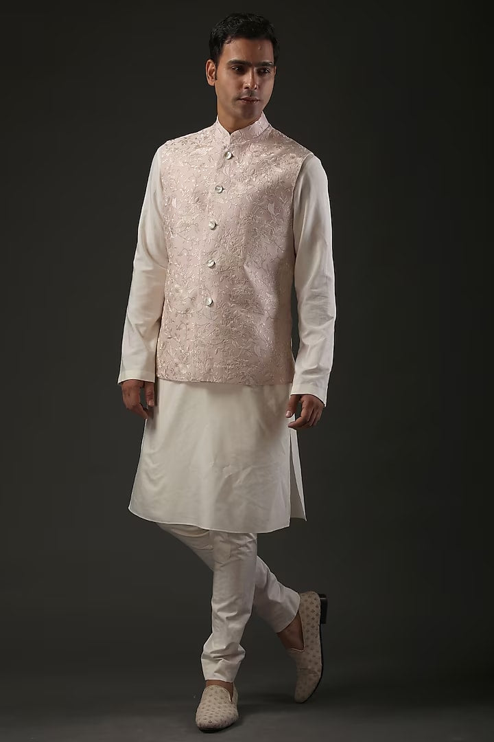 Powder Pink Embroidered bundi