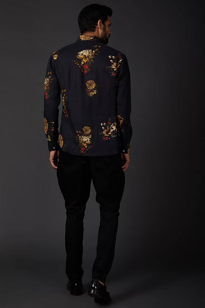 Black Linen Shirt With Digital Print