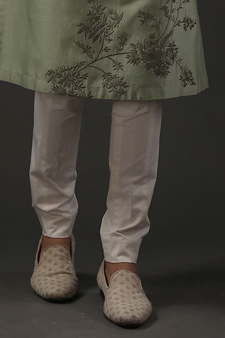 Men Green Embroidered Kurta Set