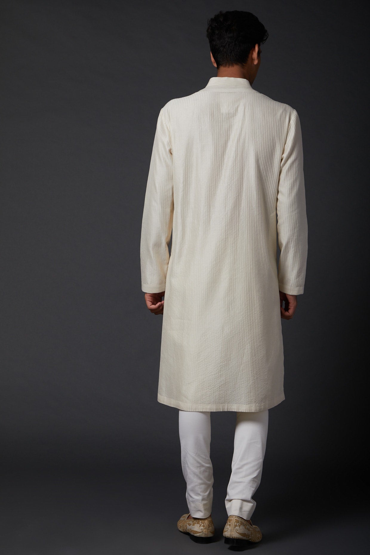 Men Ivory Chanderi Embroidered Kurta Set
