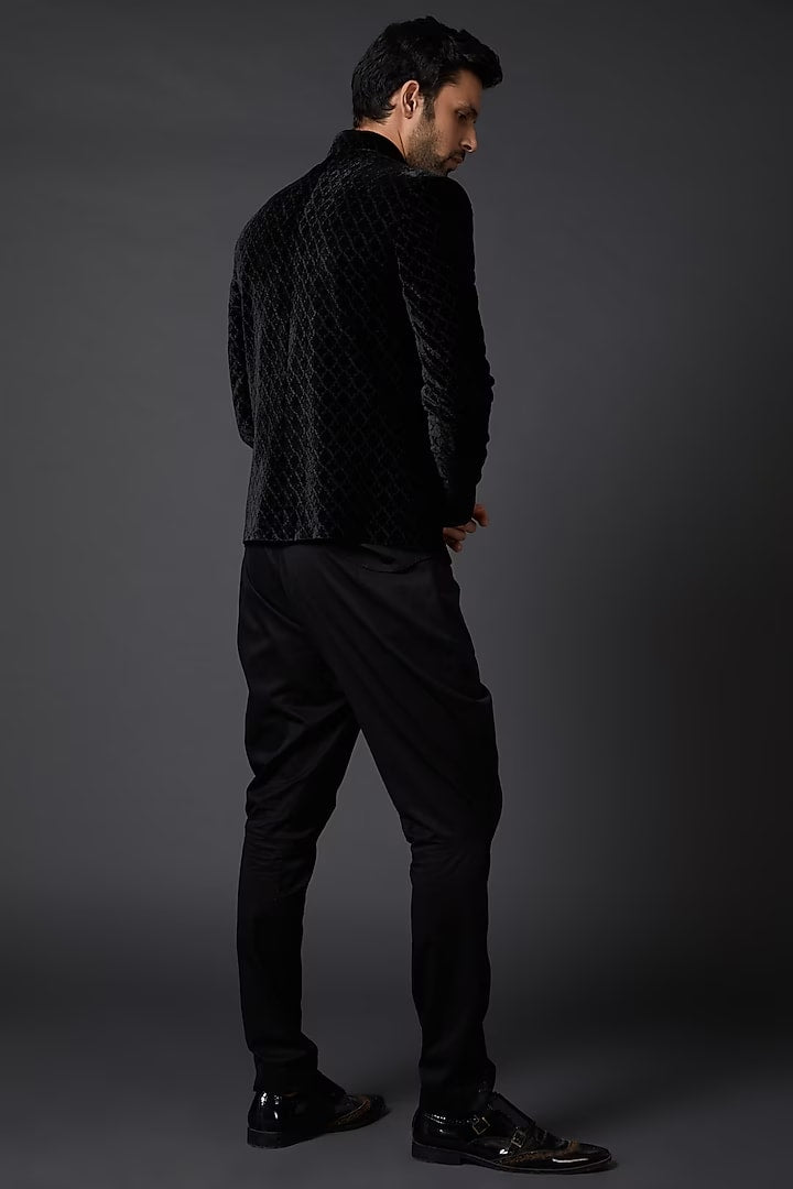 Black Silk Velvet Bandhgala