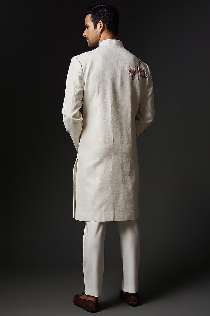 Men Ivory Matka Silk Embroidered Sherwani
