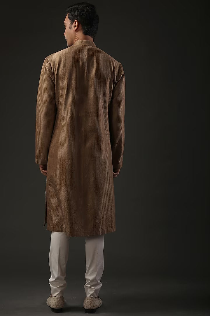 Men Brown Chanderi Silk Resham Embroidered Kurta Set