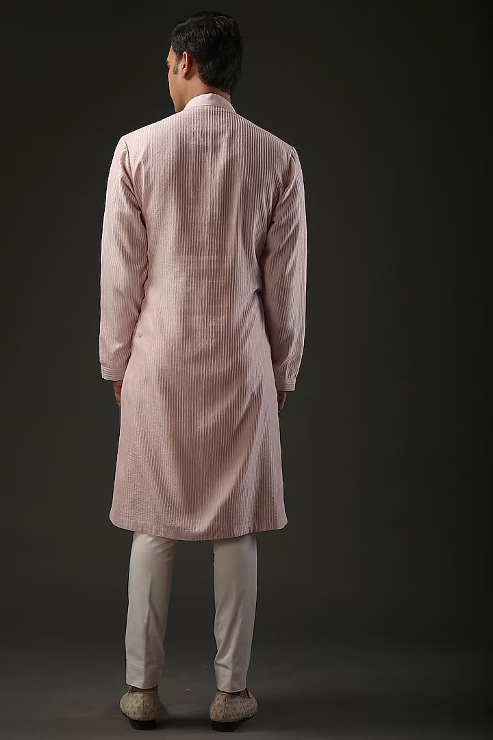 Men Powder Pink Embroidered Kurta Set