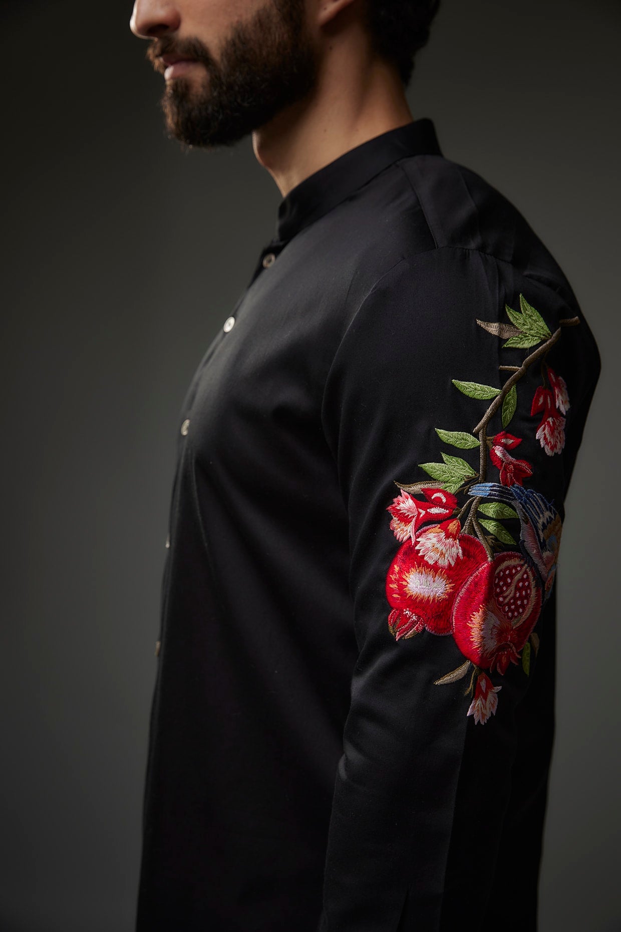 Black Poplin Thread Embroidered Shirt