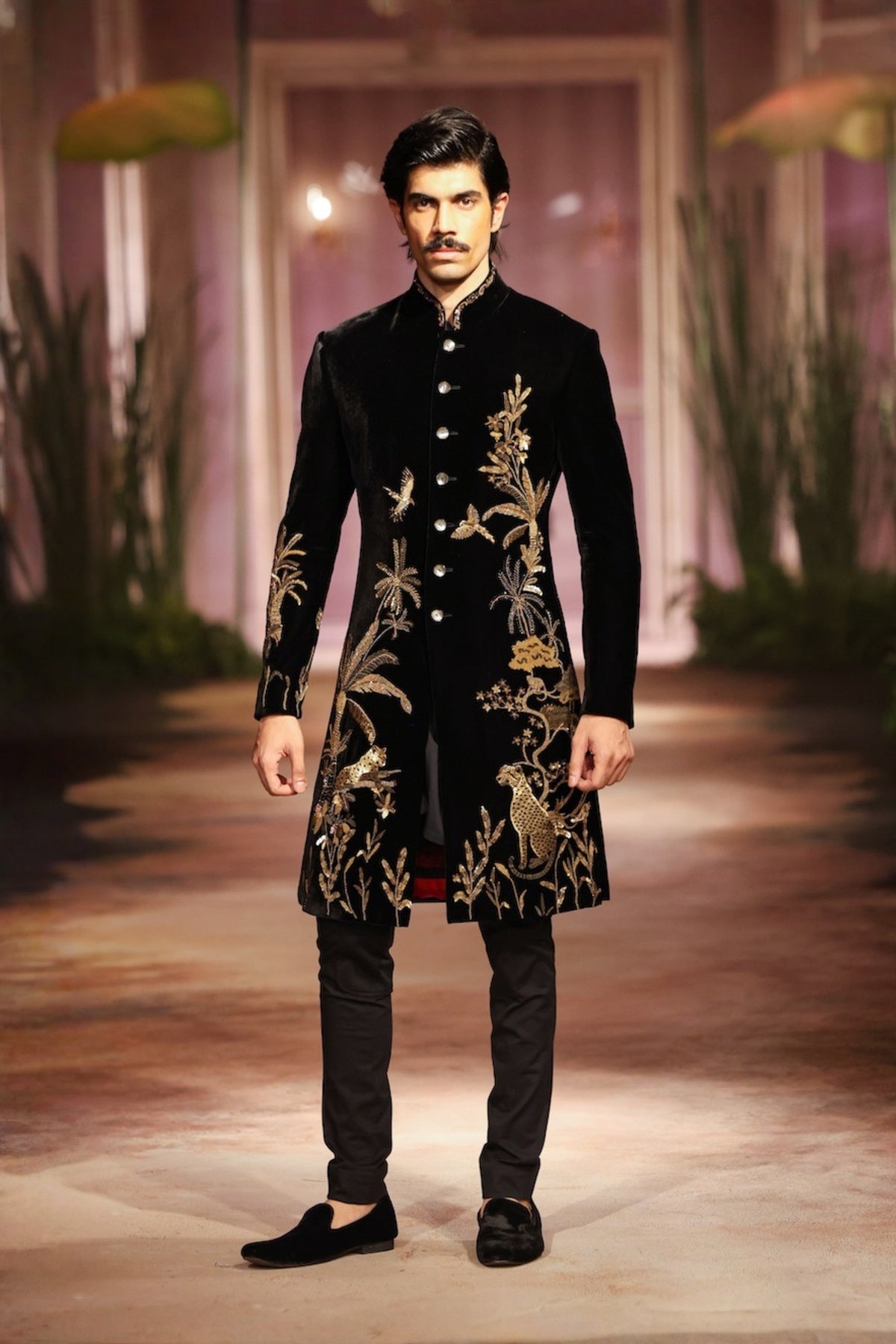Black Velvet Mens Sherwani