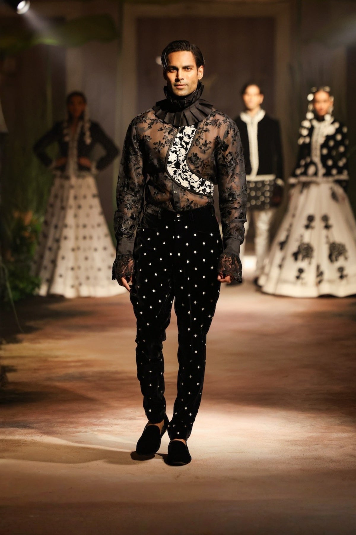 Black Organza Mens Shirt Set