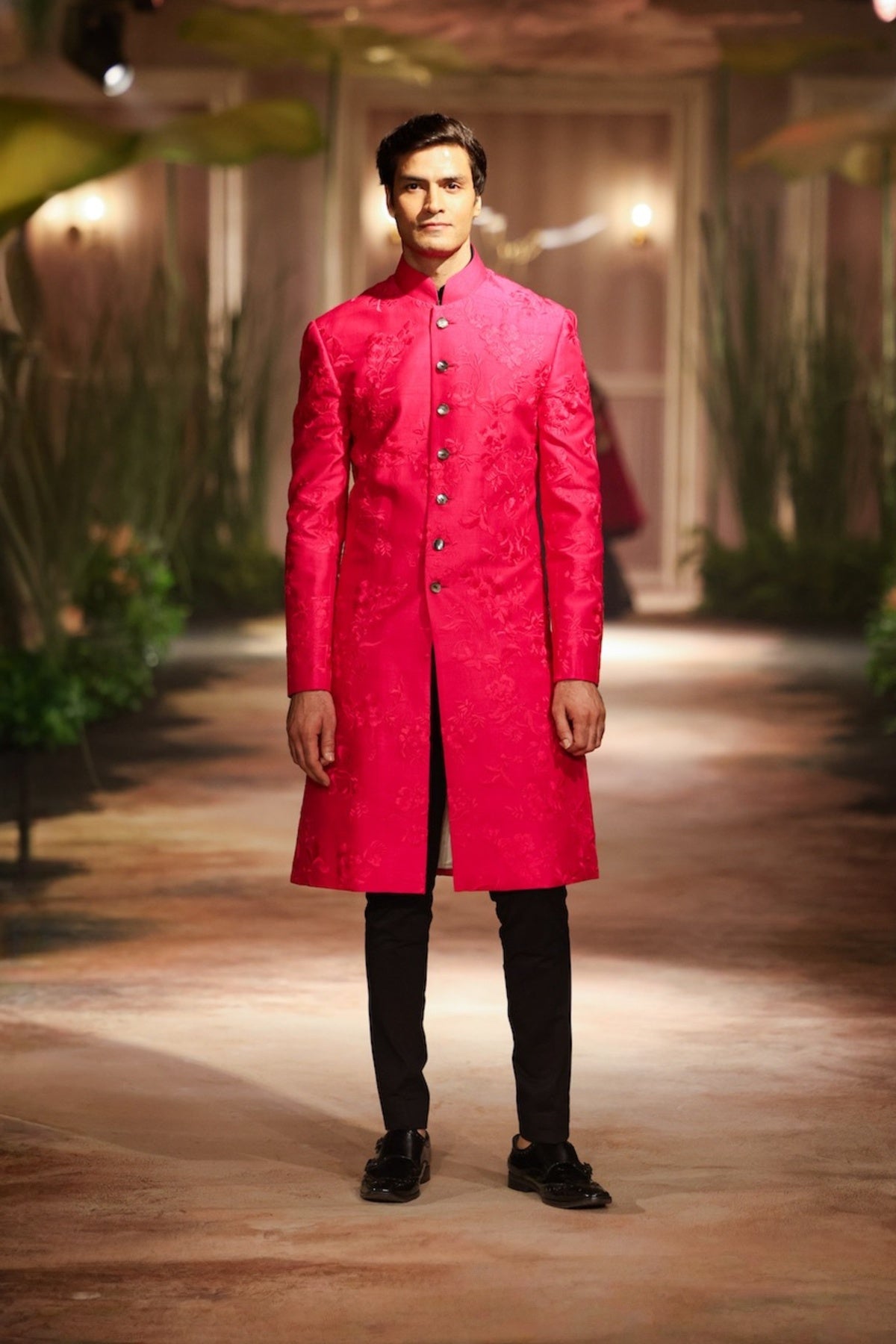 Fuchsia Indian Dupion Mens Sherwani