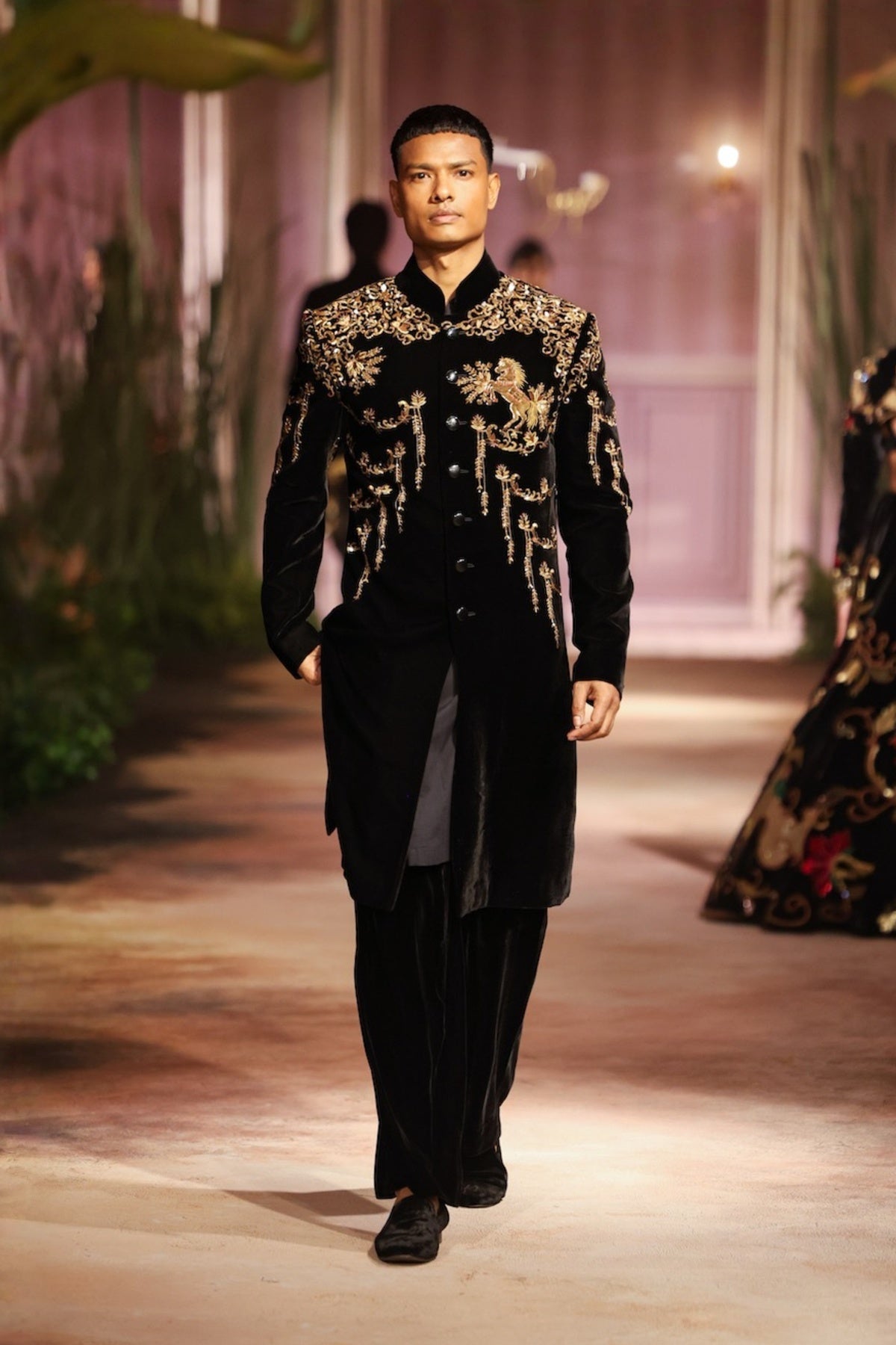 Black Velvet Mens Sherwani