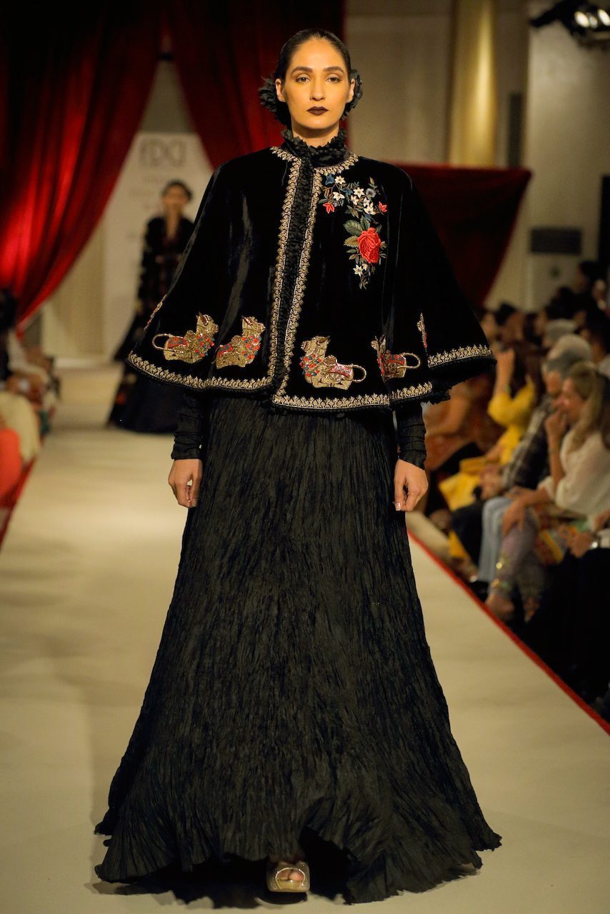 Velvet Cape With Floral Embroidery