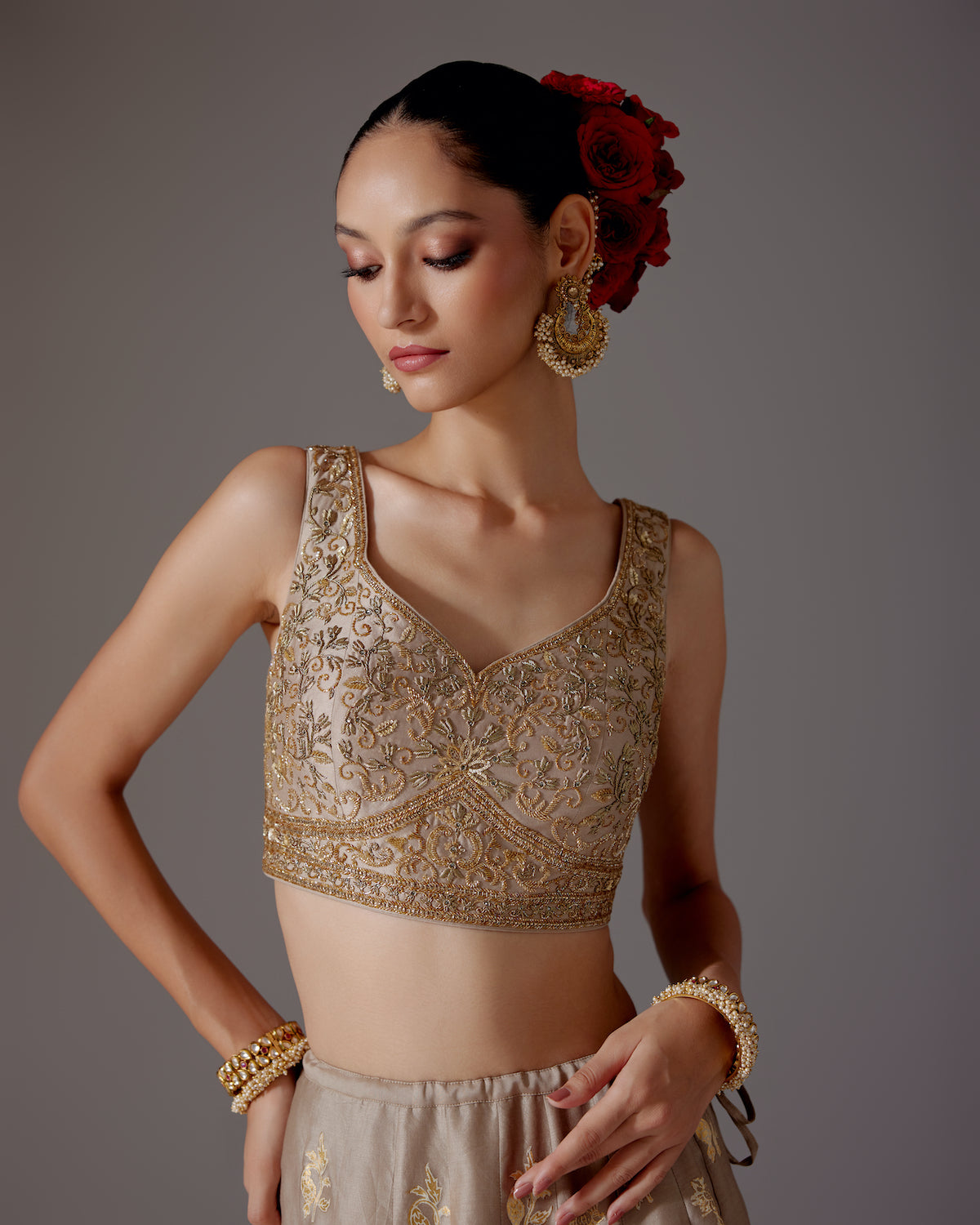Chanderi Lehenga with Embroidery & Foil Print