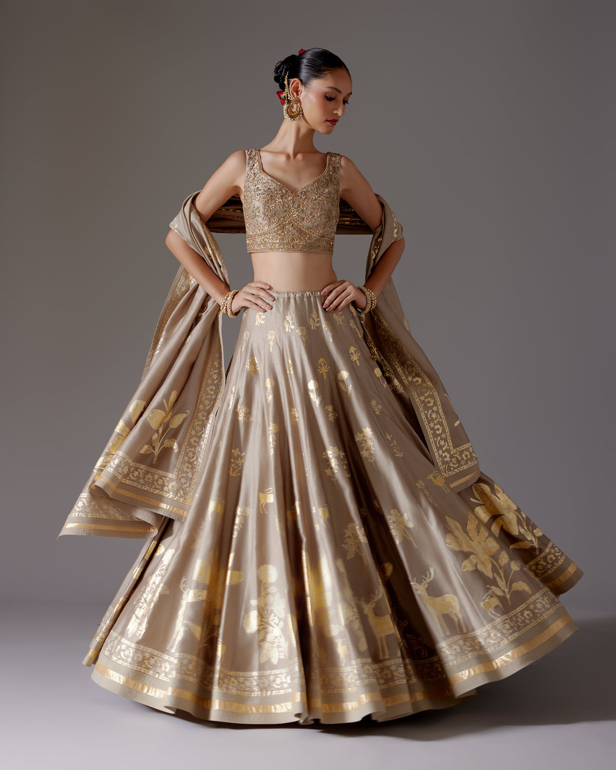 Chanderi Lehenga with Embroidery & Foil Print