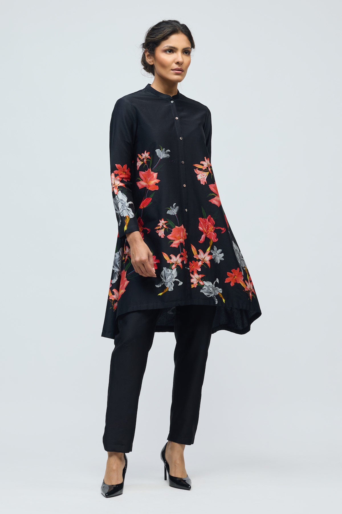 Floral printed Chanderi Tunic Set with Voile Pant