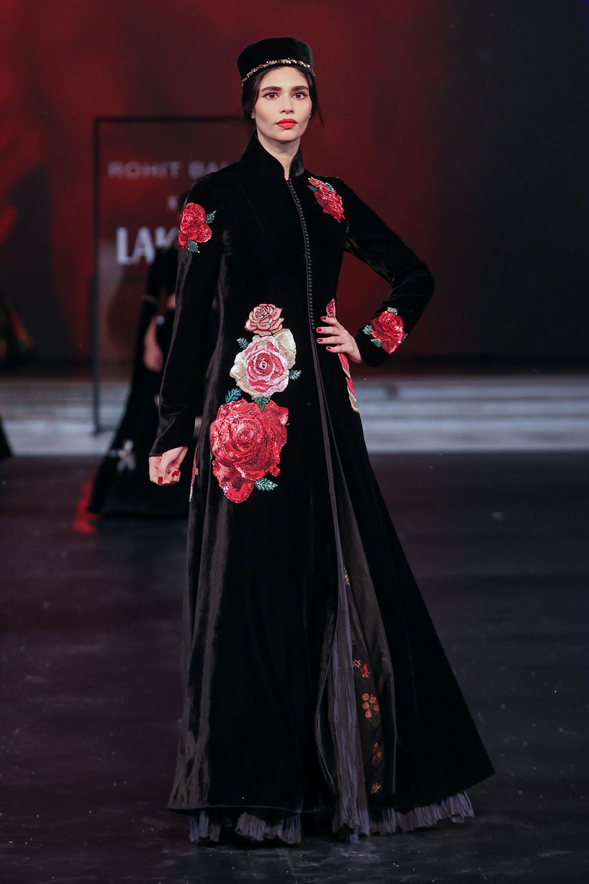 Velvet Long Jacket With Resham Embroidery