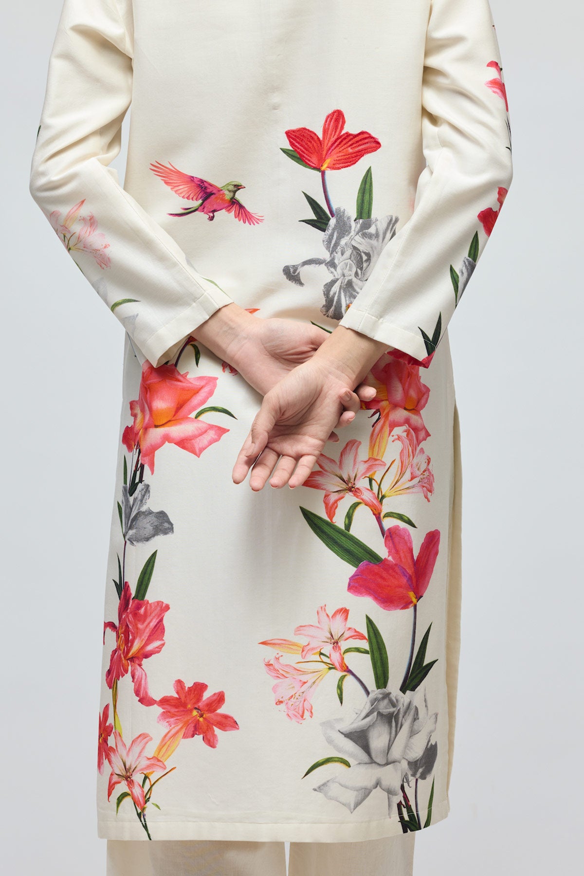 Floral printed Chanderi Tunic Set with Voile Pant