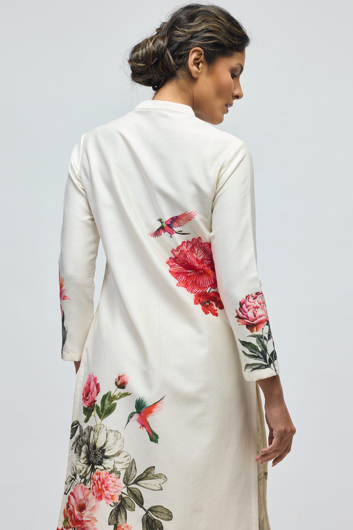 Floral printed Chanderi Tunic Set with Voile Pant