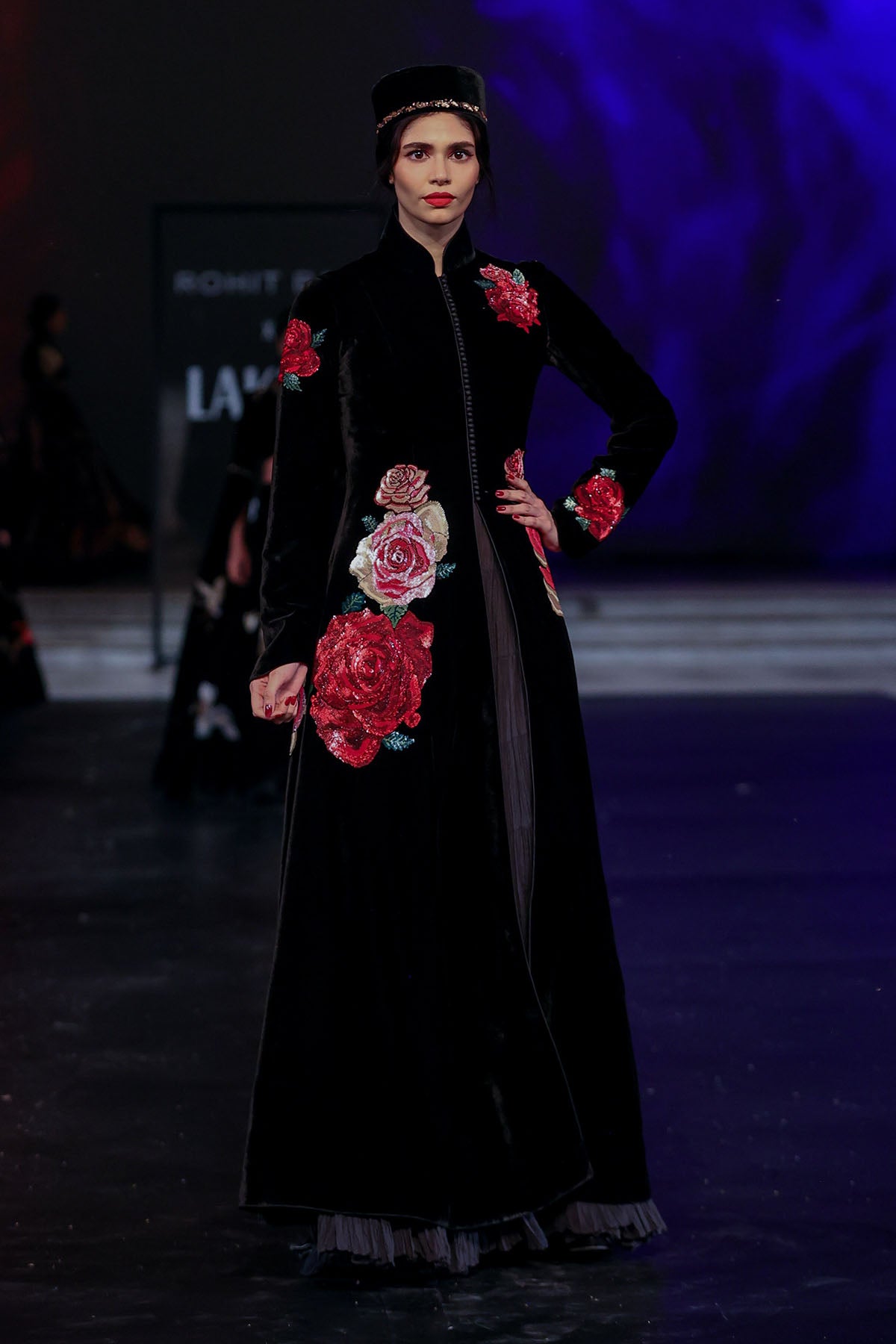 Velvet Long Jacket With Resham Embroidery