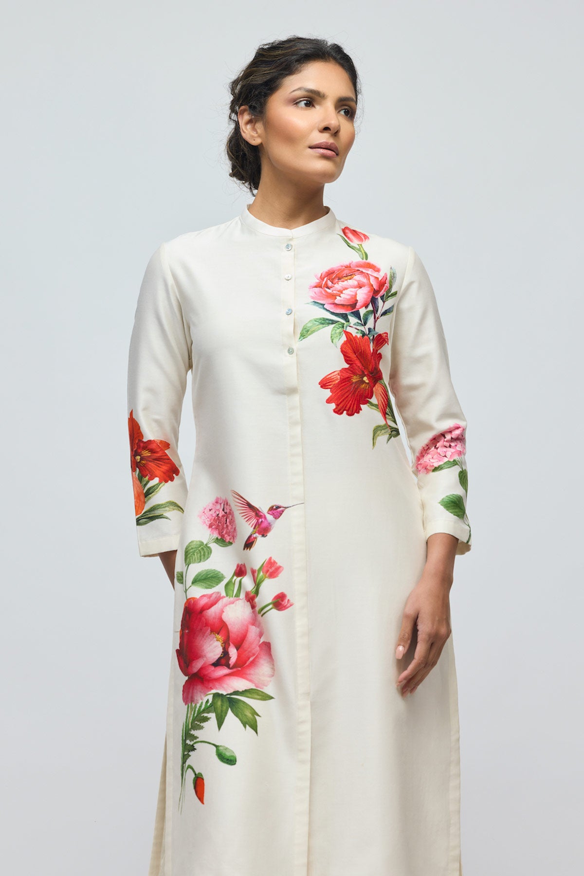 Floral printed Chanderi Tunic Set with Voile Pant