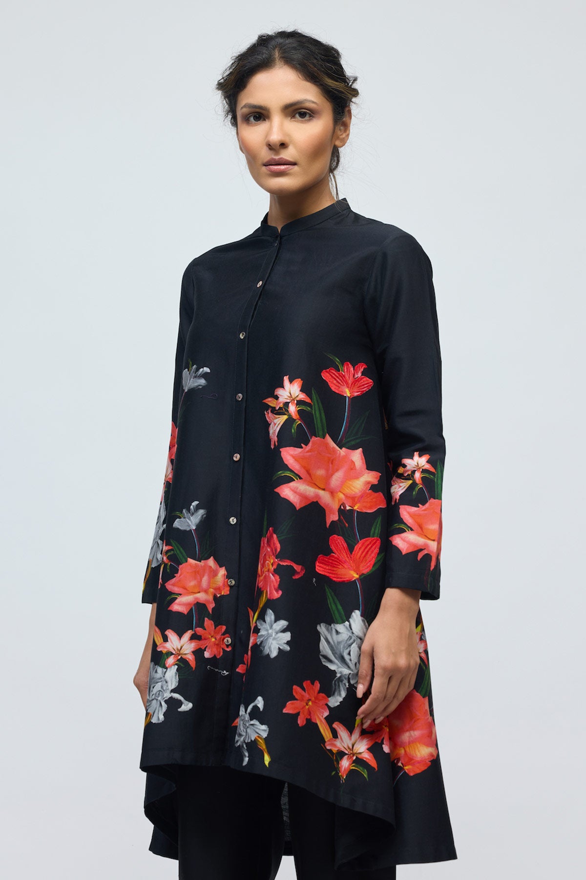 Floral printed Chanderi Tunic Set with Voile Pant