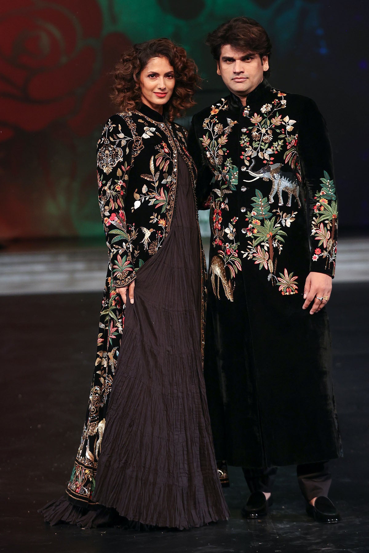 Elegant Velvet Long Jacket With Resham Embroidery